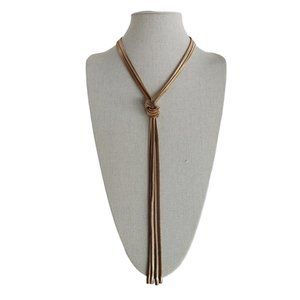 Long Gold Tone Snake Chain Knot Necklace